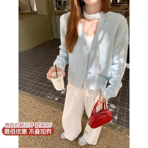 <曾小咸推荐>现货秒杀！微信超特价！蕾丝飘带设计针织开衫 日常209.99 立减120 秒杀89.99！ 商品图1