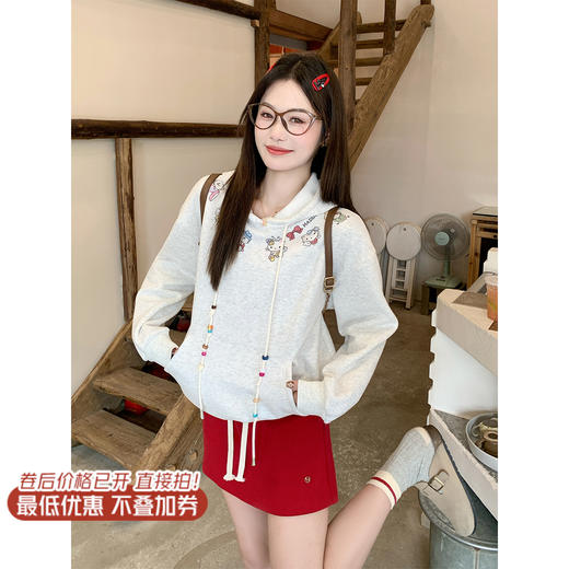 【179元任选2件】现货！灰色猫咪印花套头连帽卫衣 商品图1