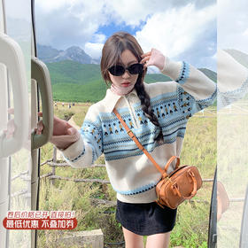 <曾小咸推荐>慵懒休闲蓝色半拉链polo领宽松毛衣 日常189.99 立减90 秒杀99.99！！