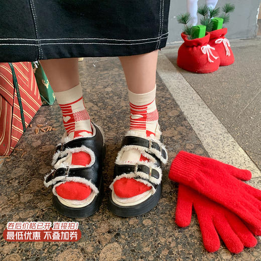 本命年红袜子女中筒袜ins潮外穿棋盘格情侣长筒袜 商品图0