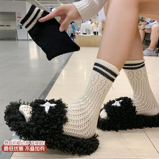 <曾小咸推荐>巨折清仓秒杀，稀有现货24小时发【仅限今日】女装黑色镂空双杠中筒袜女秋季新款学院风薄款堆堆袜及膝袜 商品图0