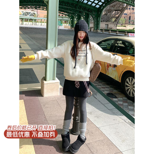 【169元任选2件】现货！羊羔毛刺绣米白色套头卫衣 商品图2