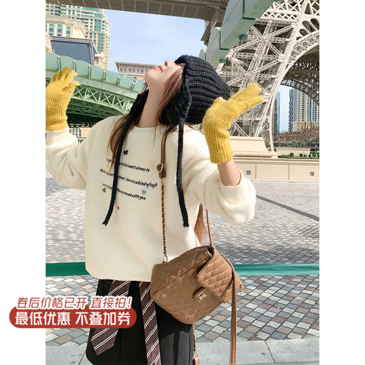 【169元任选2件】现货！羊羔毛刺绣米白色套头卫衣 商品图1