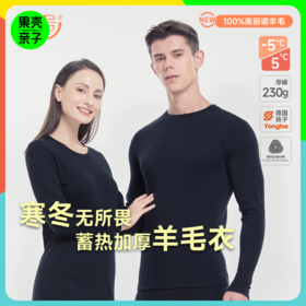 低于双12【S-XL】橙号100%美丽诺羊毛成人男女士加厚款羊毛秋衣秋裤2025年 克重230g/㎡