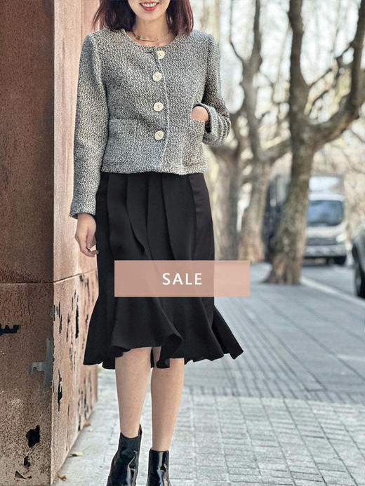 TYNVIE 圆领复古短外套-灰花呢 商品图0