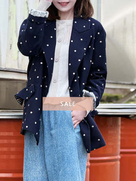 TYNVIE 荷叶边袋口装饰廓形西装-蓝色白点