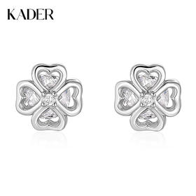 卡蒂罗KADER 幸运心耳钉 925银爱心组成幸运四叶草甜美氛围简约大方设计 闪耀吸睛睡觉免摘养耳洞耳饰