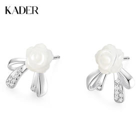 卡蒂罗KADER 白玫瑰蝴蝶结耳钉 925银清新灵动玫瑰造型气质甜美小众典雅设计感养耳洞 简约百搭优雅大气