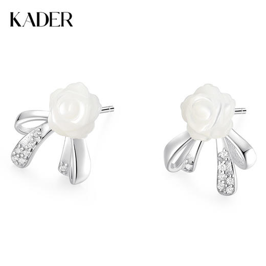 卡蒂罗KADER 白玫瑰蝴蝶结耳钉 925银清新灵动玫瑰造型气质甜美小众典雅设计感养耳洞 简约百搭优雅大气 商品图0
