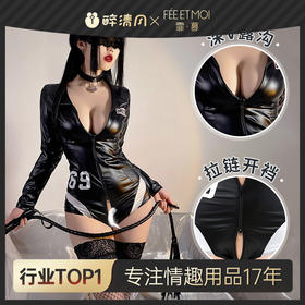 【情趣内衣】霏慕 深V拉链连体开裆连体衣 6986