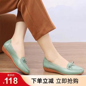 【实付满399送保温杯】【百搭浅口低跟休闲鞋】女款通勤办公小皮鞋 圆头平底单鞋