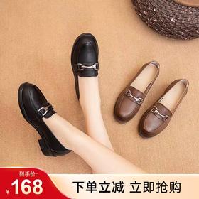 【实付满399送保温杯】【防滑平底女单鞋】头层牛皮四季超软底浅口名族风孕妇鞋豆豆鞋妈妈鞋