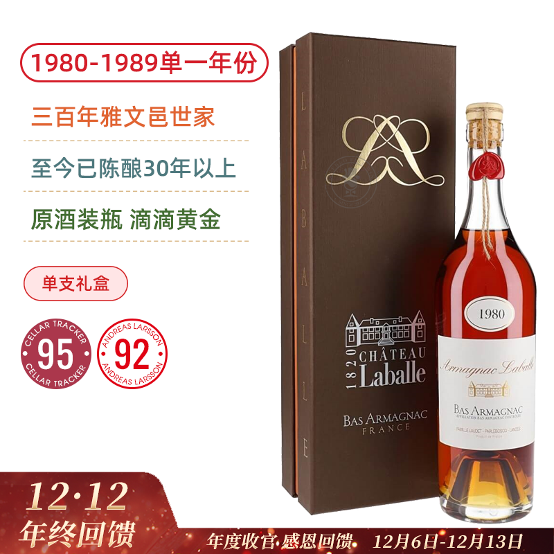 稀罕单一老年份！至今桶陈30年以上！巴勒家族雅文邑1980-1989年份Chateau Laballe 1980-1989 Vintage Bas Armagnac