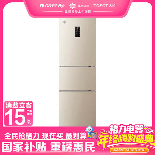 晶弘·三门冰箱 231L  BCD-231WETC/时代金 商品图0