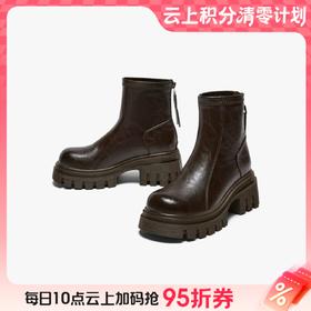 【云粉节】BF楼百思图2025冬季新款高跟粗跟女短靴厚底增高马丁靴F6012DD5吊牌价799.现价339