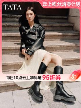 【云粉节】BF楼TATA他她弹力小V靴子女长筒靴厚底显瘦骑士靴高筒女靴CE301DG5吊牌价1099