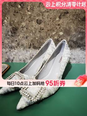 【云粉节】BF楼Westory蛇纹肌理尖头方扣浅口高跟鞋