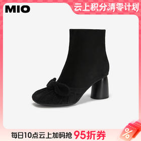 【云粉节】BF楼MIO米奥2025冬季新款时装靴圆头高跟短筒靴粗跟黑色增高真皮靴子M255603002吊牌价1898活动价1708