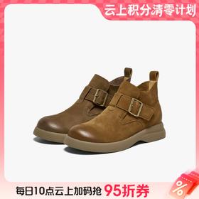 【云粉节】BF楼百思图2025冬季新款牛皮擦色马丁靴大黄靴休闲女短靴S2263DD5吊牌价899.现价399