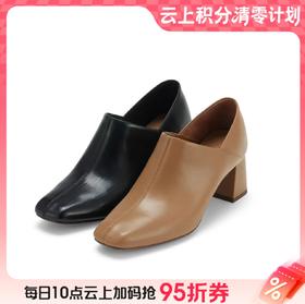 【云粉节】BF楼westory秋季新款胎牛皮方头粗跟复古鞋