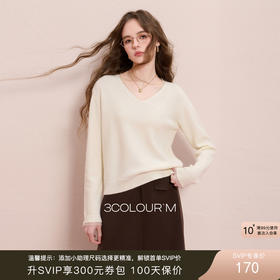 三彩2025冬季新款网纱拼接针织衫V领毛衫套头宽松M