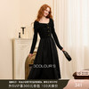三彩2025冬季新款设计感法式小黑裙方领连衣裙收腰长裙A字裙优雅S 商品缩略图0
