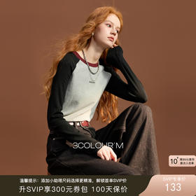 三彩2025冬季新款刺绣T恤圆领插肩袖修身上衣短款休闲M