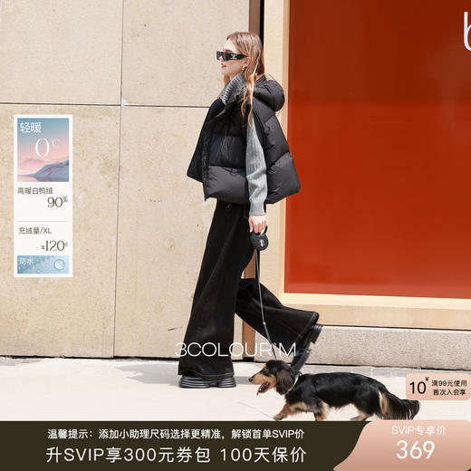 三彩2025冬季新款连帽羽绒马甲90白鸭绒短款休闲叠穿M 商品图0