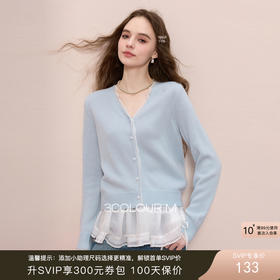 三彩2025冬季新款花边拼接针织衫V领毛衫开衫外套M