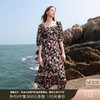 三彩2025秋季新款法式方领连衣裙碎花雪纺裙荷叶边A字长裙M 商品缩略图0