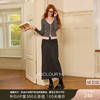 三彩2025冬季新款高腰半身裙直筒裙复古格纹毛呢长裙开叉简约M 商品缩略图0