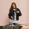 三彩2025秋季新款PU仿皮外套复古皮衣圆领宽松开衫简约M 商品缩略图0