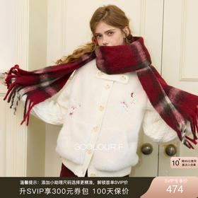 三彩独醒2025冬季新款环保皮草刺绣毛绒外套立领拼接F