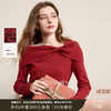 三彩2025秋季新款蝴蝶结针织衫一字领毛衫套头优雅M 商品缩略图0