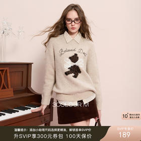 三彩2025冬季新款字母绣花提花针织衫长袖套头上衣慵懒宽松M