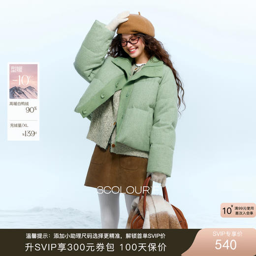 三彩独醒2025冬季新款立领羽绒服型暖90白鸭绒呢子短款F 商品图0