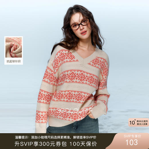 【抗起球】三彩独醒2025冬季新款V领提花针织衫长袖套头衫宽松F 商品图0