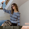三彩独醒2025冬季新款条纹针织衫圆领木耳边毛衫修身短款F 商品缩略图0