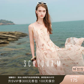 三彩2025夏季新款网纱吊带裙收腰A字裙氛围感长裙度假浪漫M