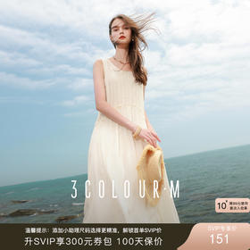 三彩2025夏季新款无袖连衣裙盘带绣花雪纺A字裙背心长裙M