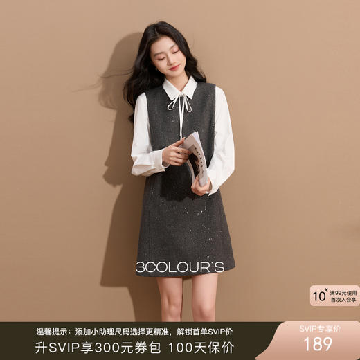 三彩2025冬季新款无袖背心小A裙连衣裙短裙叠穿无袖微闪优雅S 商品图0