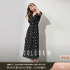 三彩2025夏季新款波点连衣裙法式高腰A字裙V领长裙优雅M 商品缩略图0
