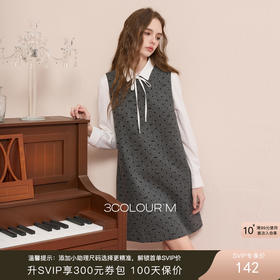 三彩2025冬季新款波点植绒连衣裙无袖背心裙叠穿短裙M