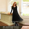 三彩2025冬季新款针织裙拼接网纱大摆连衣裙收腰长裙V领长袖M 商品缩略图0