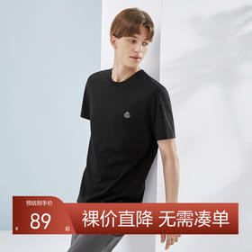 柒牌男士t恤短袖夏季薄款时尚休闲满身字母印花黑色圆领上衣	124T71600