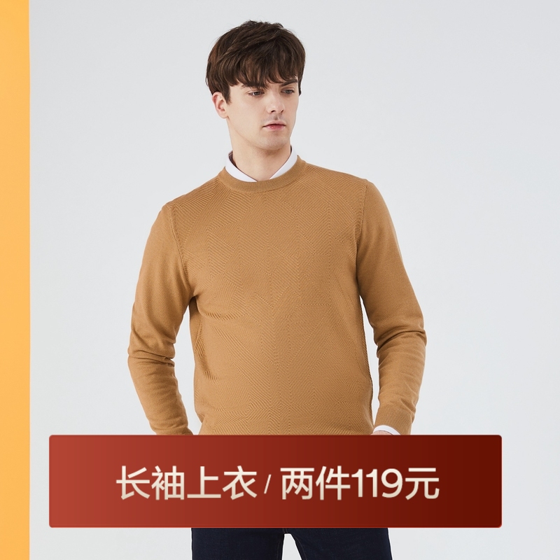 【特价】【可机洗针织衫】柒牌毛衫男长袖秋冬季休闲时尚打底圆领毛衣	123Y70141