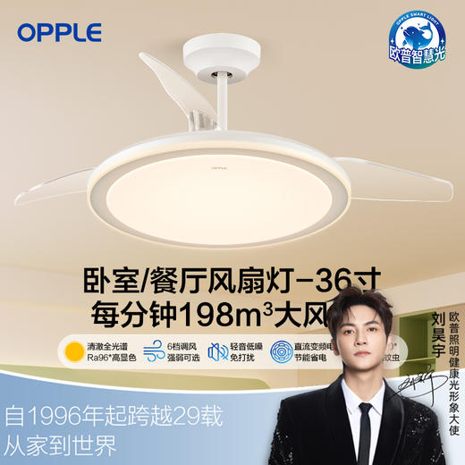 欧普（OPPLE）慕风餐厅风扇灯全光谱现代简约卧室隐形吊扇灯 商品图0