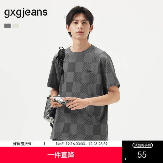 gxg.jeans男装 多色满印时尚棋盘格宽松圆领短袖T恤男 25年夏热卖 商品图0
