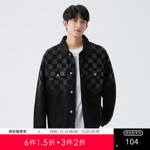 gxgjeans男装春季黑色翻领夹克外套 棋盘格牛仔夹克外套男情侣装JED1E805803 商品图0