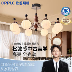 欧普（OPPLE）咖啡豆客厅吊灯中古风胡桃木色复古卧室装饰灯